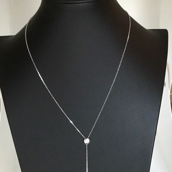 Sterling Silver RP Cz Drop Necklace - Picture 10 of 15
